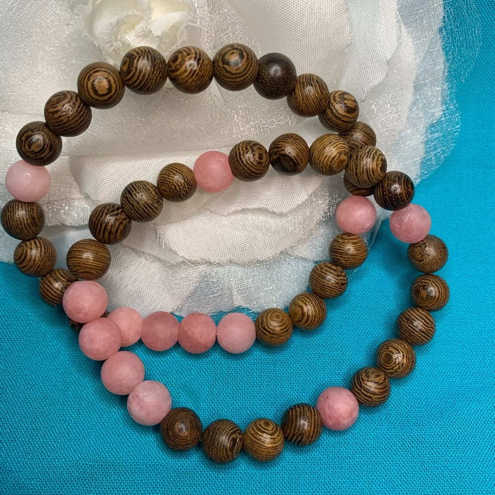 2 Wood and Stone bead bracelets